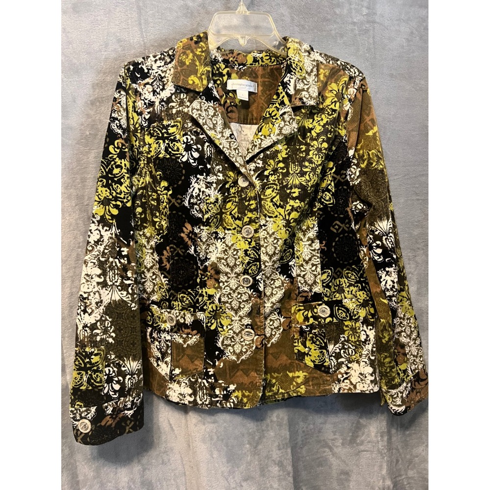 Christopher & Banks Corduroy Jacket L‎ Floral Print Button Front Career Casual